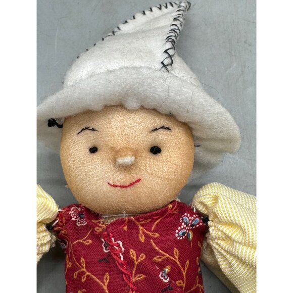 Handmade Fabric Rag Doll With Floral Patterned Clothes & White Felt Hat 12" READ - Picture 4 of 16